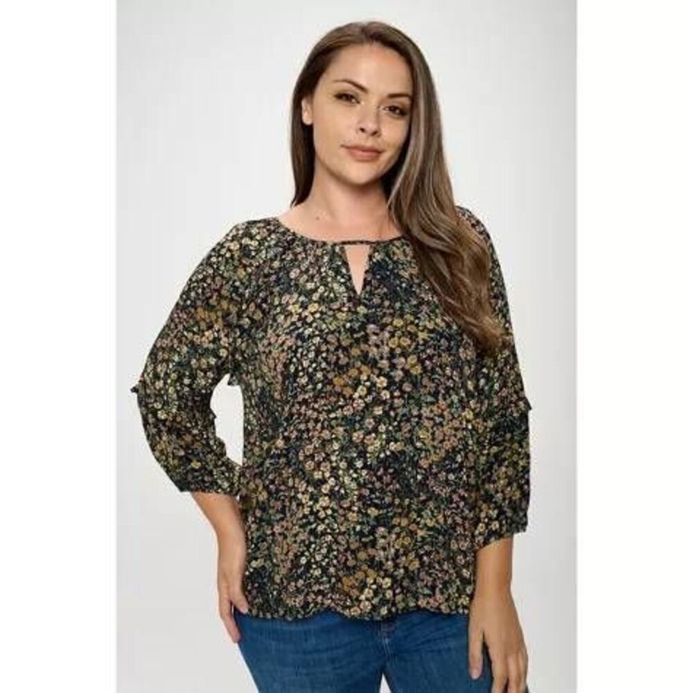 WEST K Women's Paislee Ruffle Sleeve Woven Blouse Size M